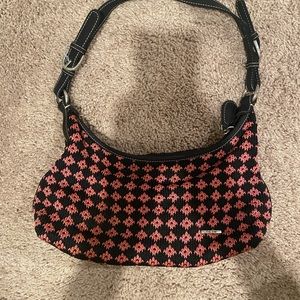 The Sak Purse Pink Black Knit Shoulder Bag Satchel Purse Adjustable Strap Charm